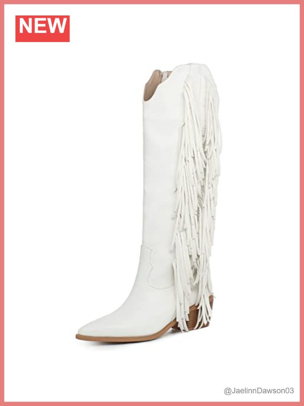 Fringed Cowgirl Knee High Cowboy Boots for Women Synthetic Leather Mid Heel